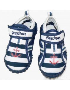 Chaussures anti UV enfant mixte rayée marine et blanc à scratch